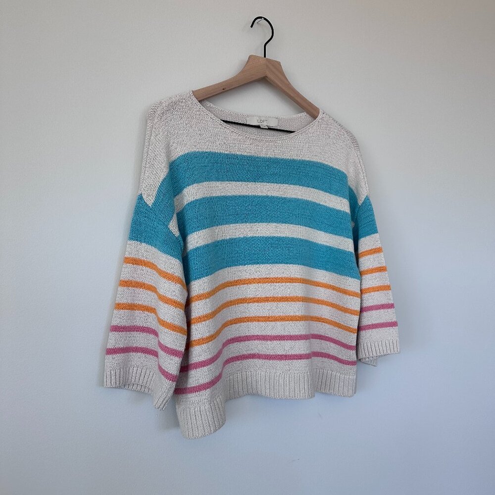 Loft Colorful Striped Boat Neck Sweater size M
